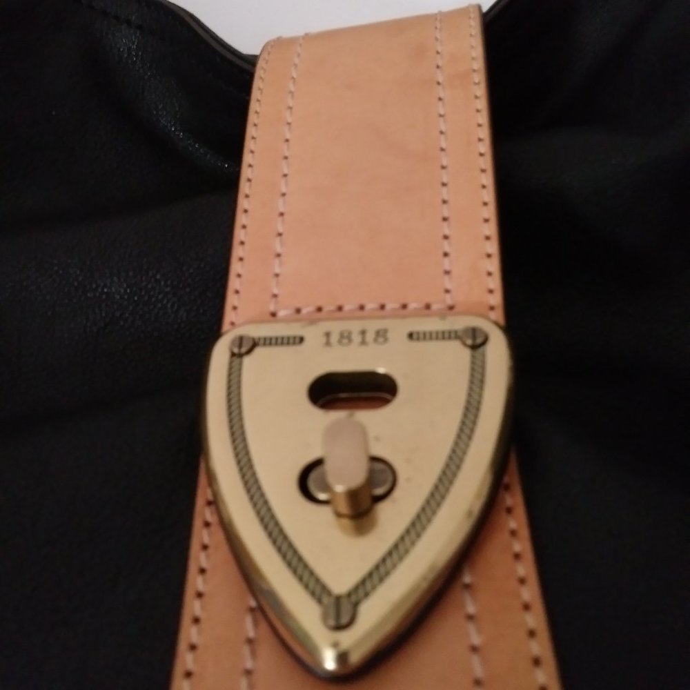 Brook Brothers Leather Black Tan Hobo Bag - Picture 3 of 16